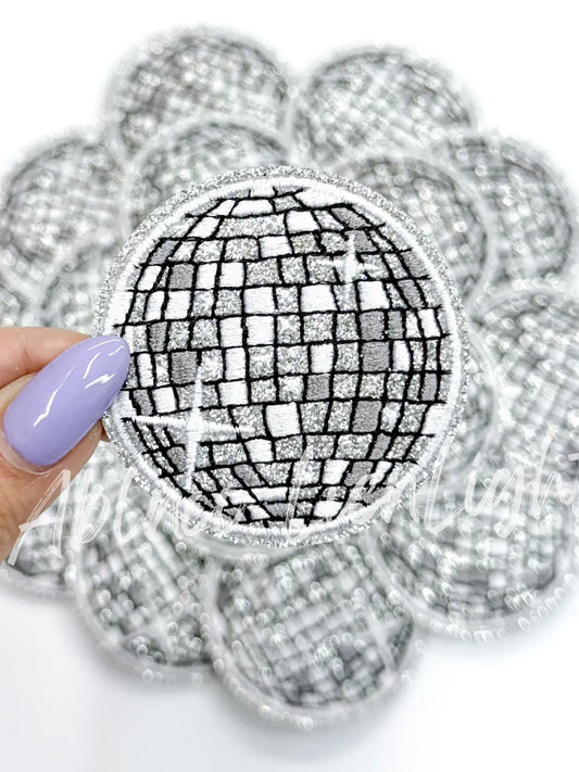 Silver Glitter Disco Ball Hat Patch