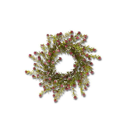 12.5 Inch Glittered Snowy Red Berry Leaf Candle Holder