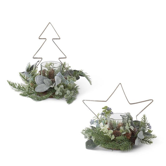 Assorted 9 Inch Glittered Pine & Metal Tree/Star