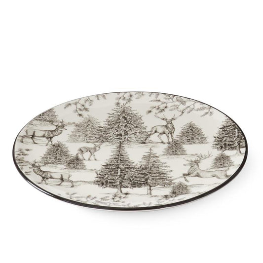 8 Inch White & Black Toile w/Deer Plate