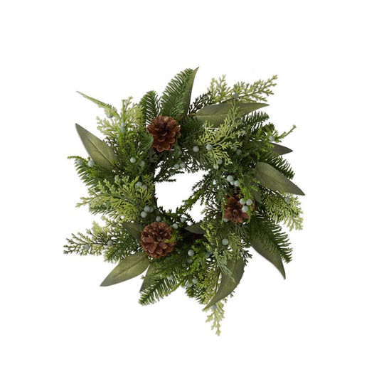 13.5 Inch Mixed Pine Candle Ring w/Eucalyptus