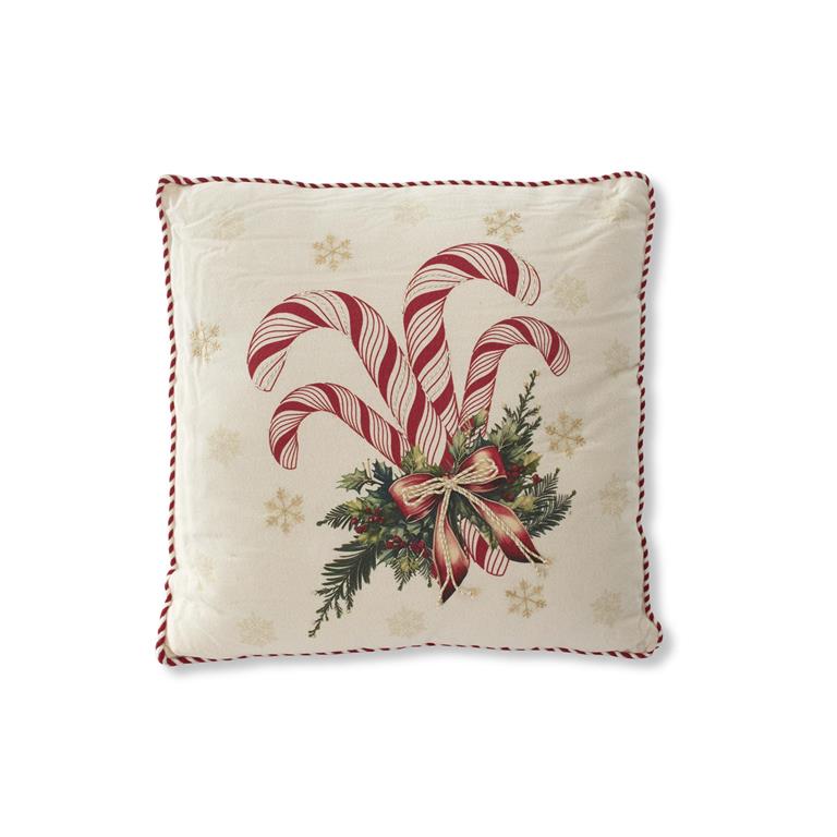 20 Inch Cream & Gold Candy Cane Square Pillow w