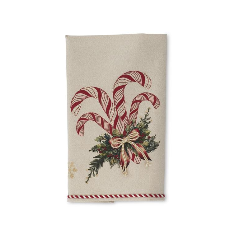 28 Inch Cream & Gold Candy Cane Hand Towel w/St