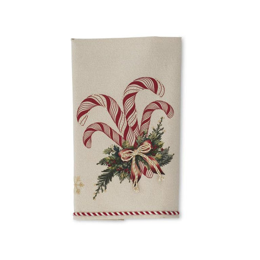 28 Inch Cream & Gold Candy Cane Hand Towel w/St