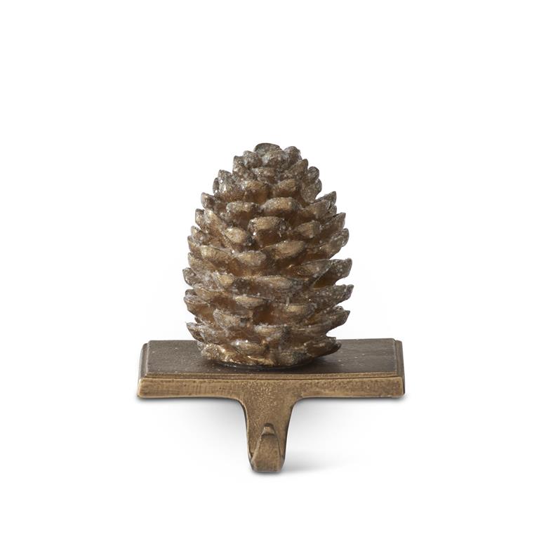 5.5 Inch Bronze Glittered Pinecone Stocking Hol