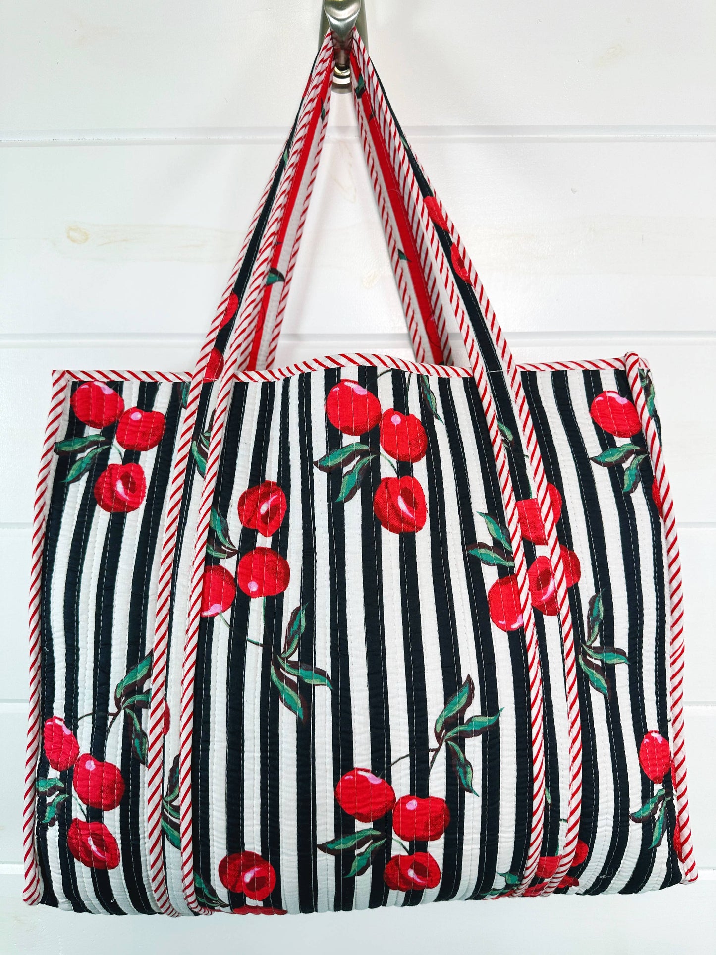 Quilted Tote Bag | Cherry Tote | Large Shopping Tote Bag