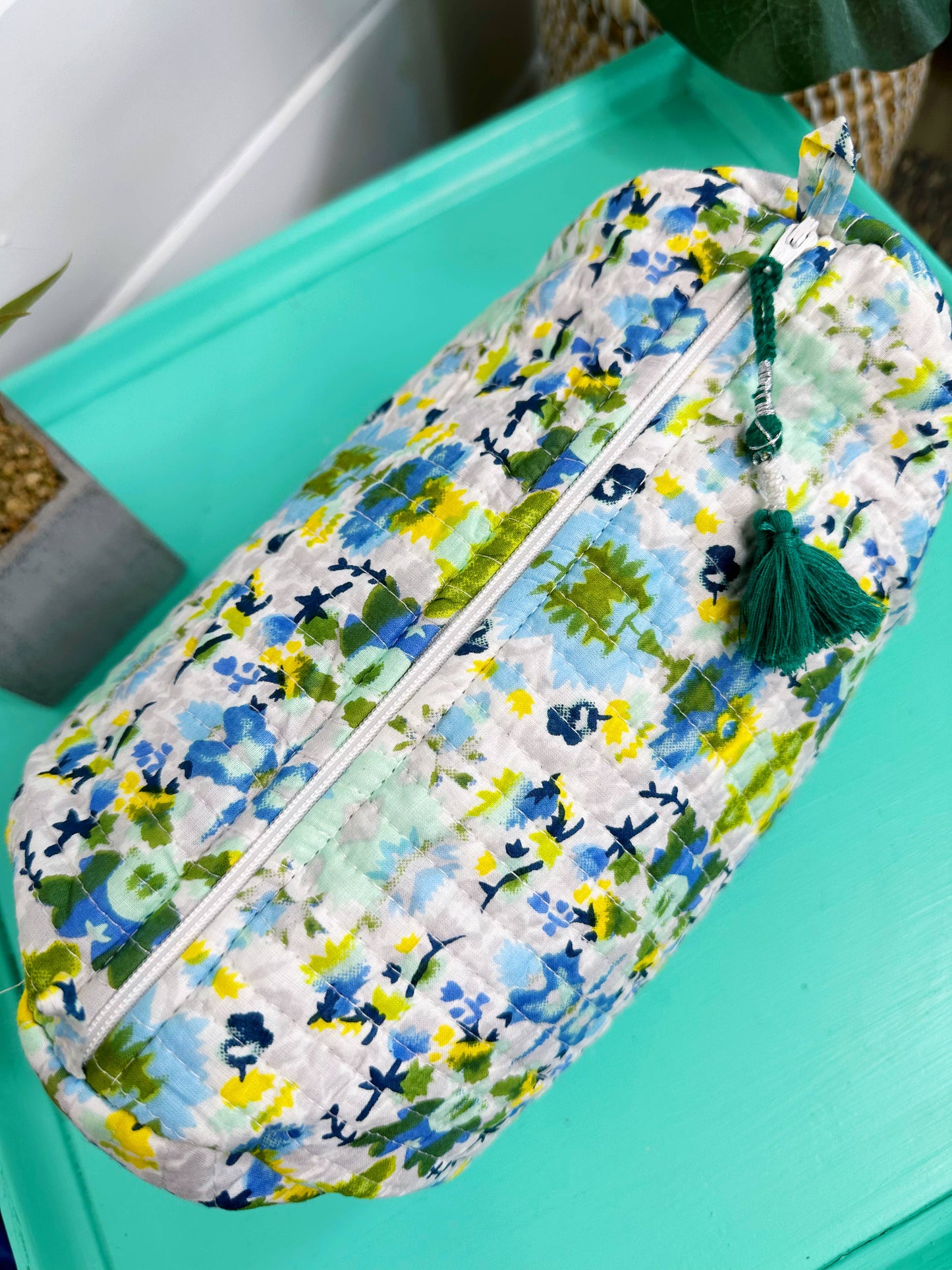 Quilted Cosmetic Bag Aqua Tie Dye