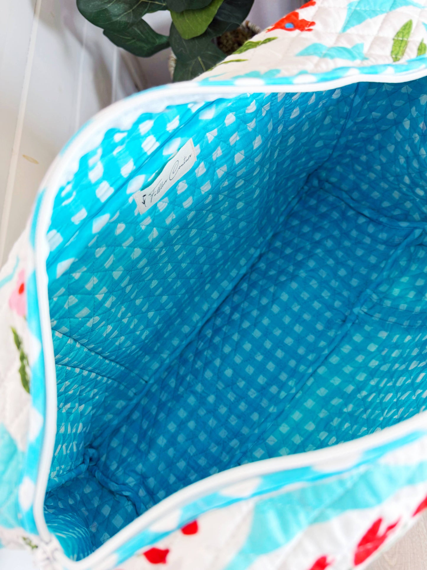 Quilted Weekender Duffle Bag Aqua Garden Party