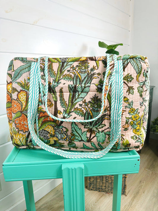 Quilted Weekender Duffle Bag Botanical