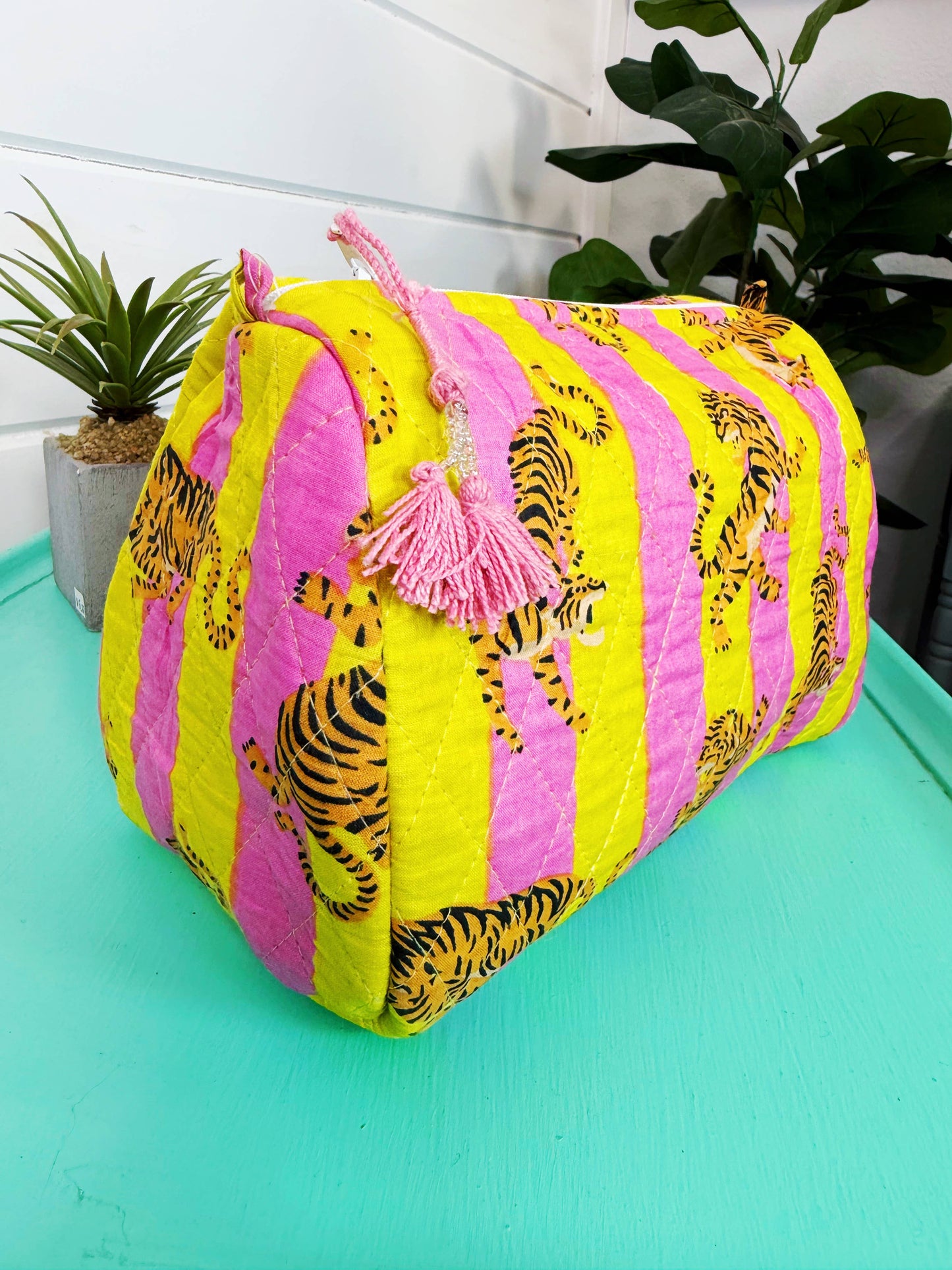 Quilted Cosmetics Bag Lemonade Tiger Print