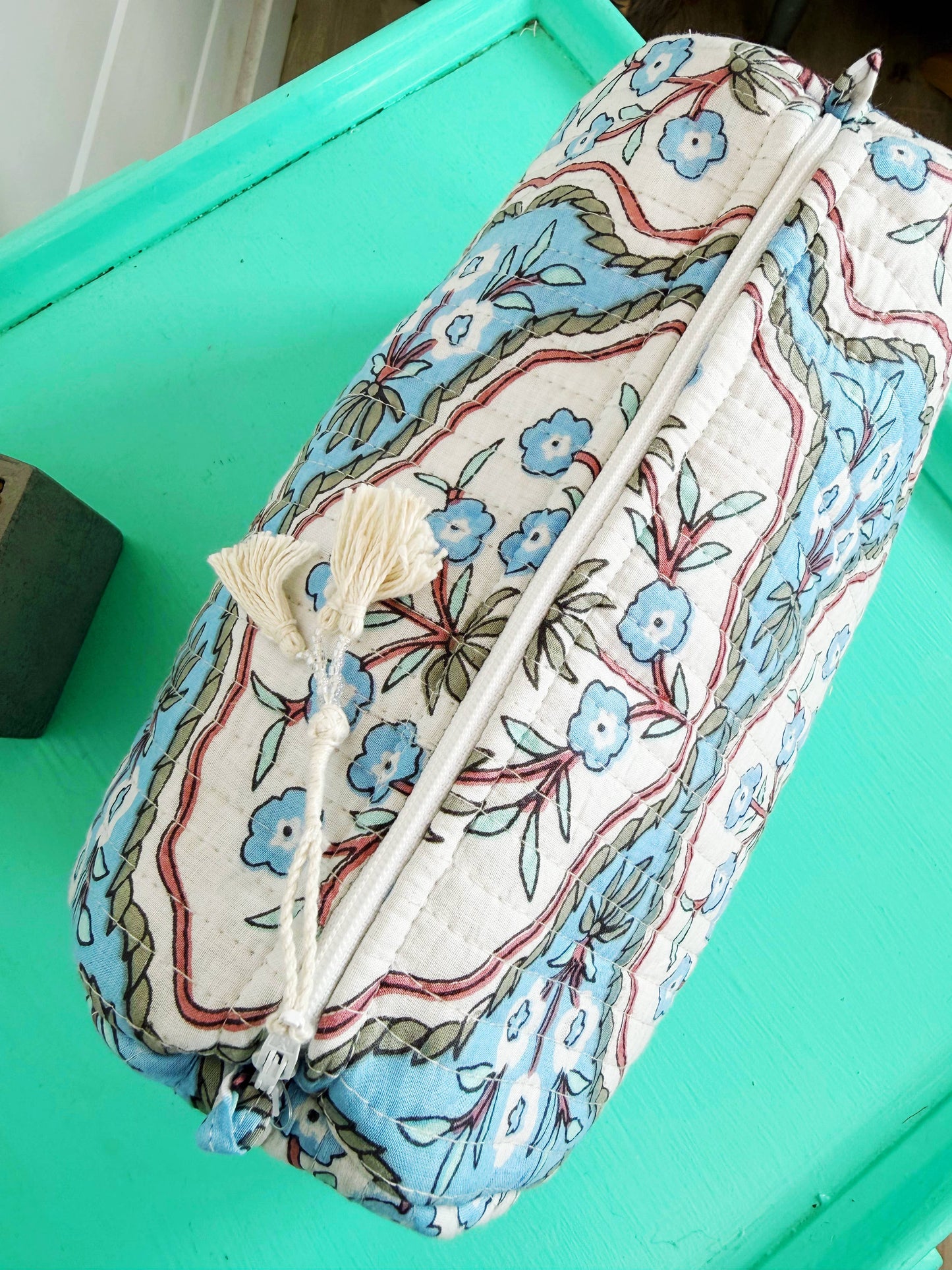 Quilted Cosmetic Bag Blue Petals