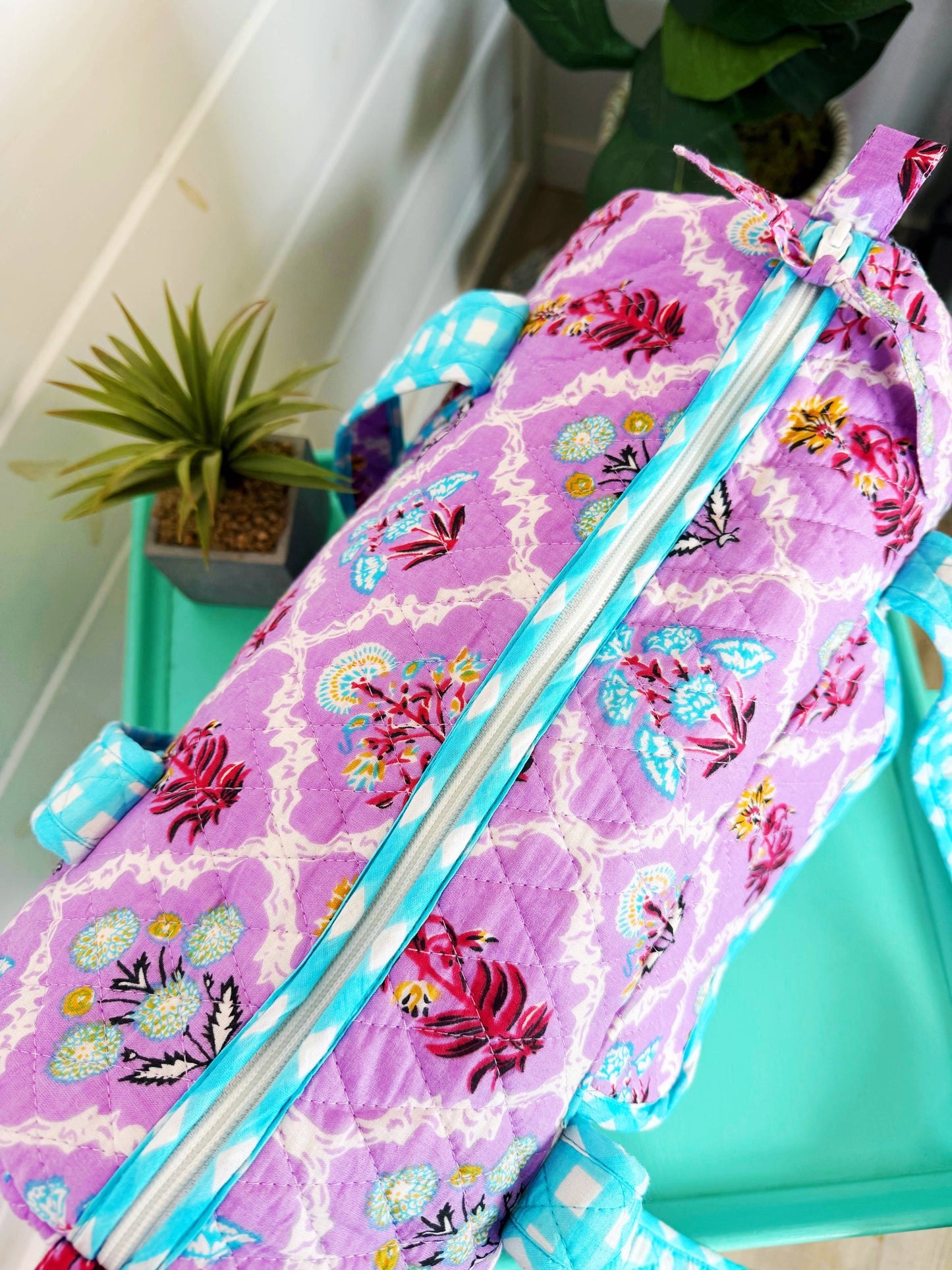 Quilted Mini Duffle Purple Wildflowers