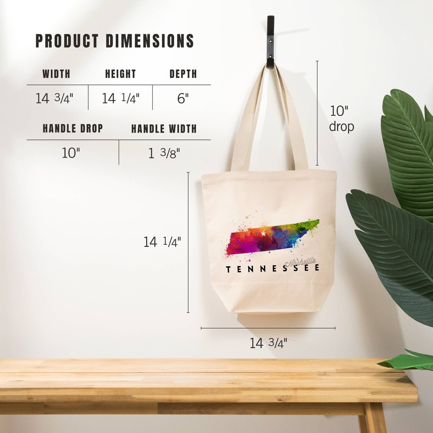 ORGANIC TOTE BAG Nashville, Tennessee, Abstract Watercolor
