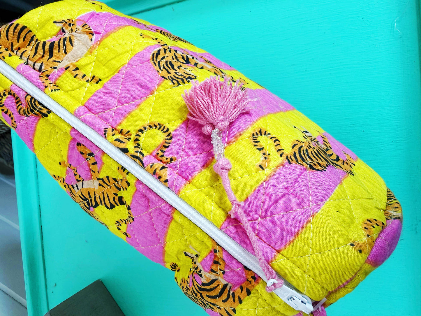 Quilted Cosmetics Bag Lemonade Tiger Print