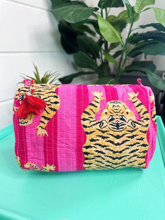 Quilted Makeup Bags | Cosmetic Toiletry Bag | Pink Tigers