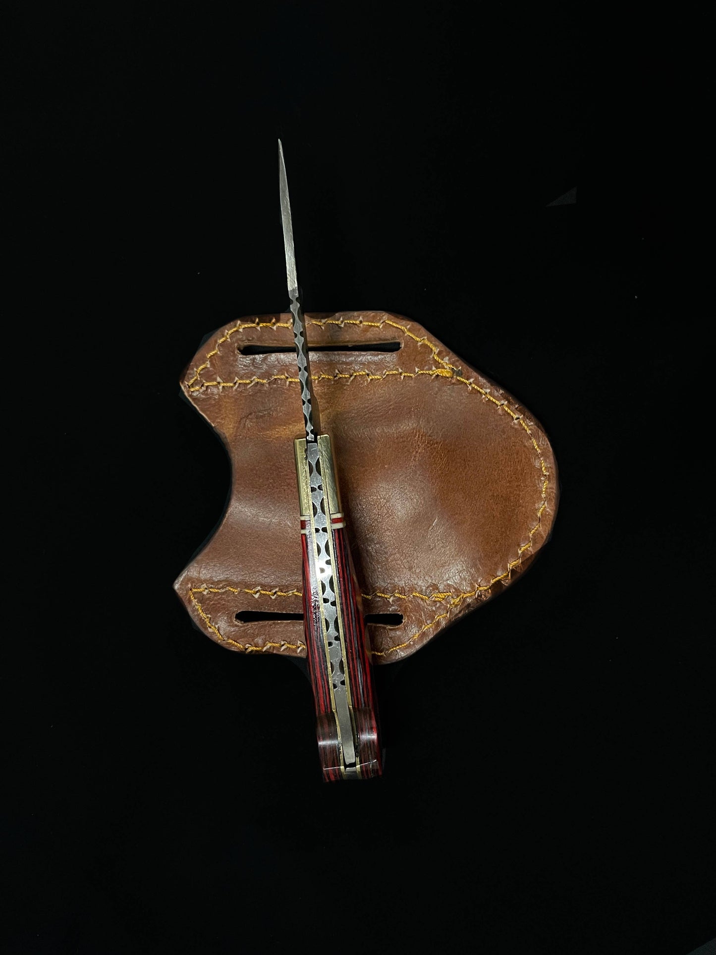 BP-007 Red Damascus Steel Folding Knife Limited Run /Pancake