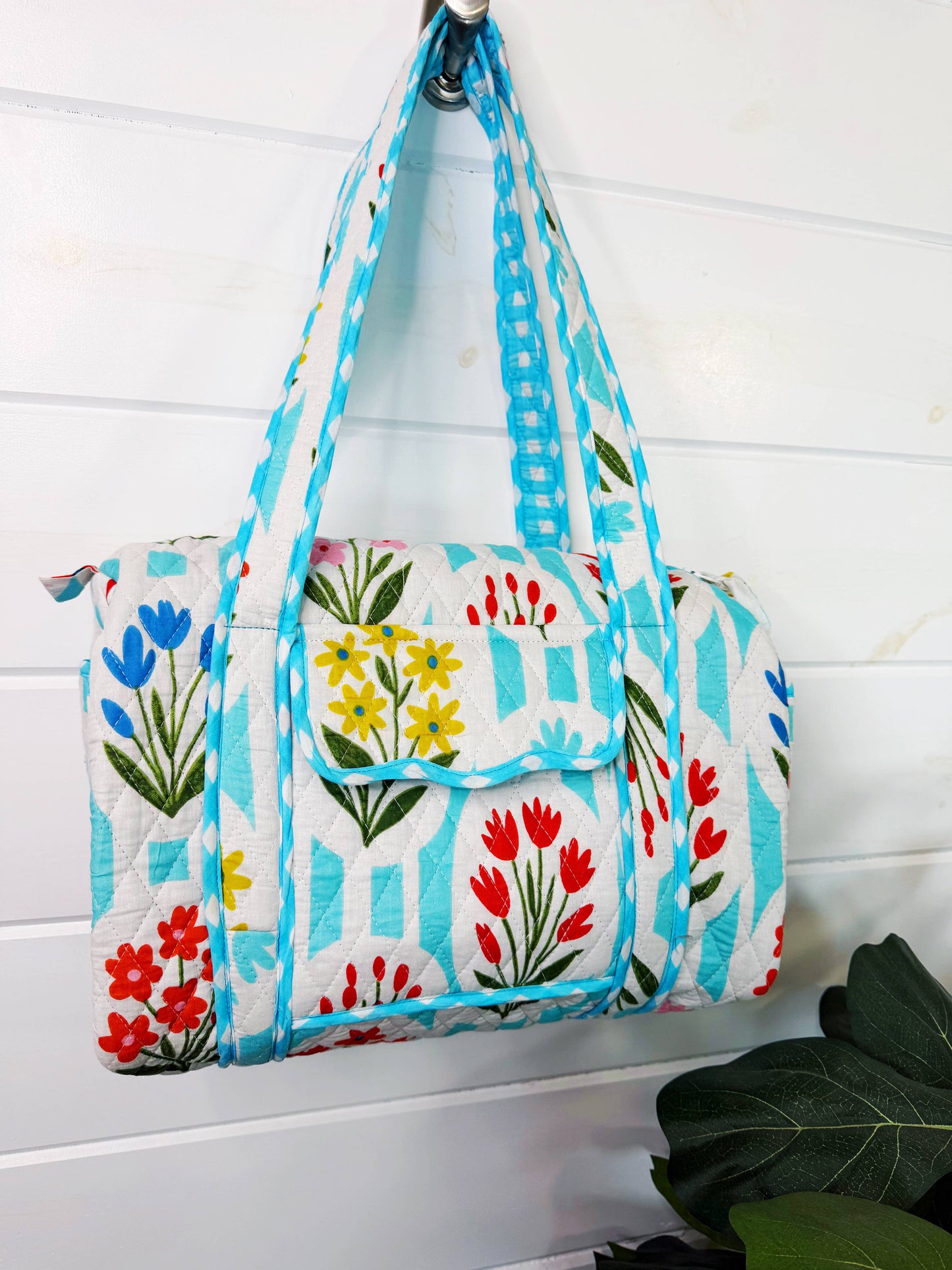 Quilted Mini Duffle Bag Aqua Garden Party