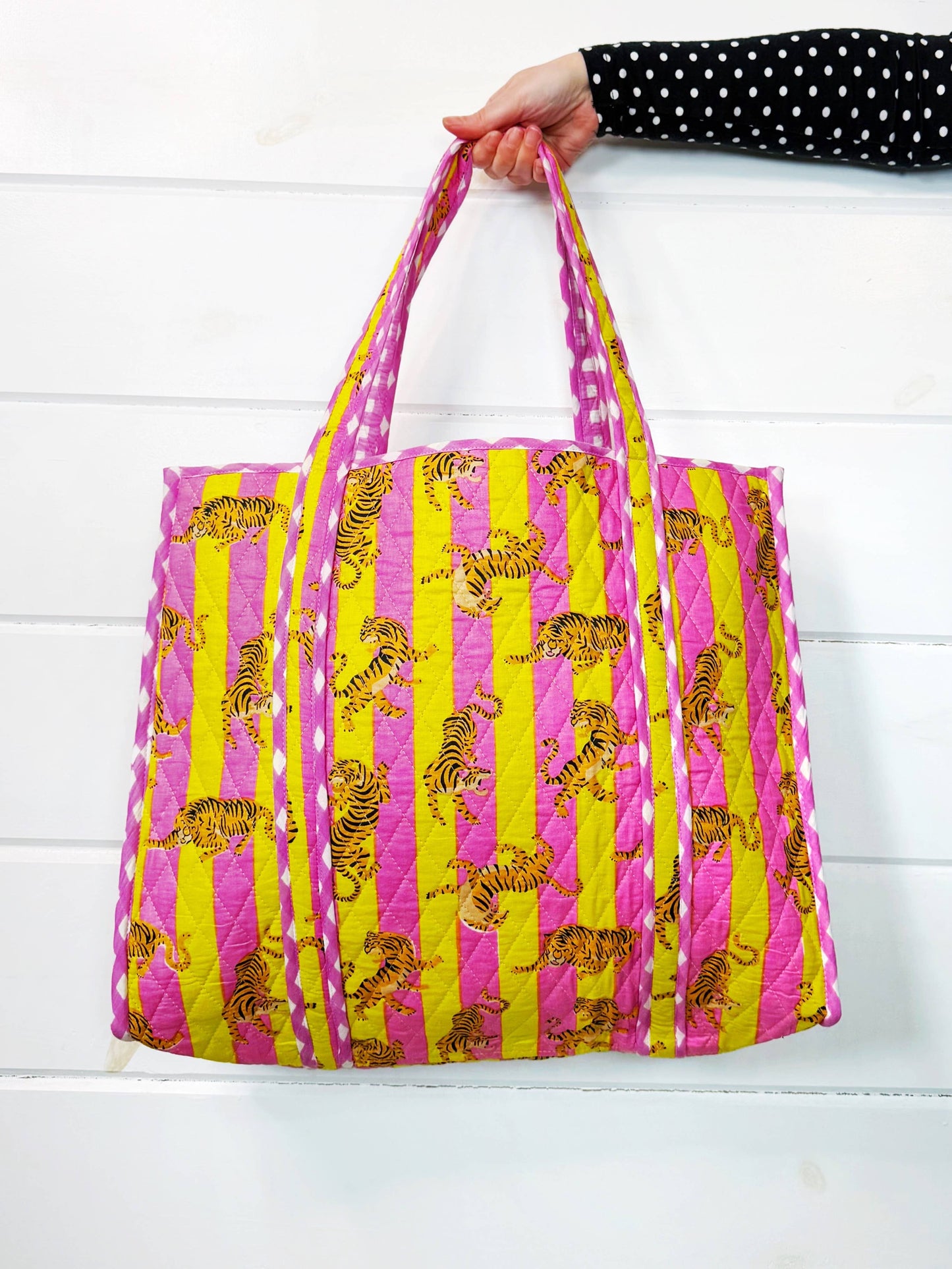Large Quilted Travel Tote Lemonade Tiger Print