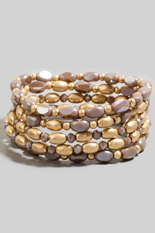 Glass And Metallic Beaded Bracelet Set