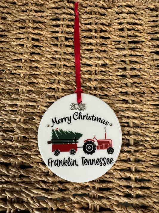 Merry Christmas Franklin Tractor Ornament
