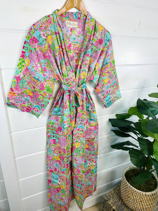 Women's Cotton Robe | Tropical Town Kimono Cover-Up Duster