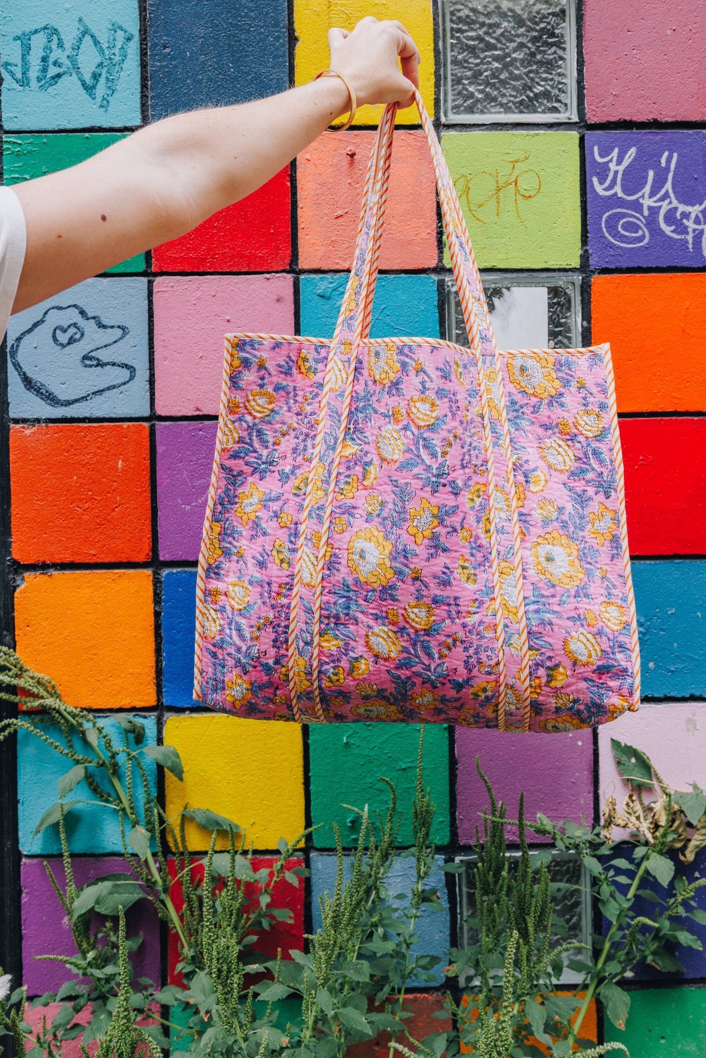Cotton Quilted Tote Bag | Large Shopping Tote Bags | Floral