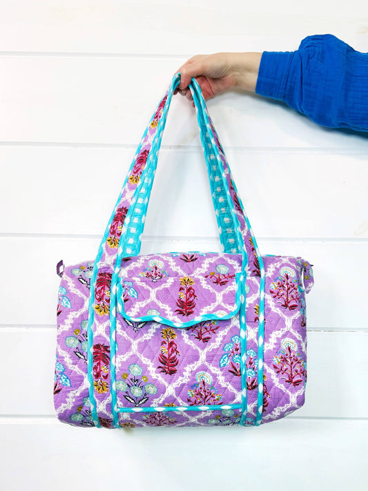 Quilted Mini Duffle Purple Wildflowers
