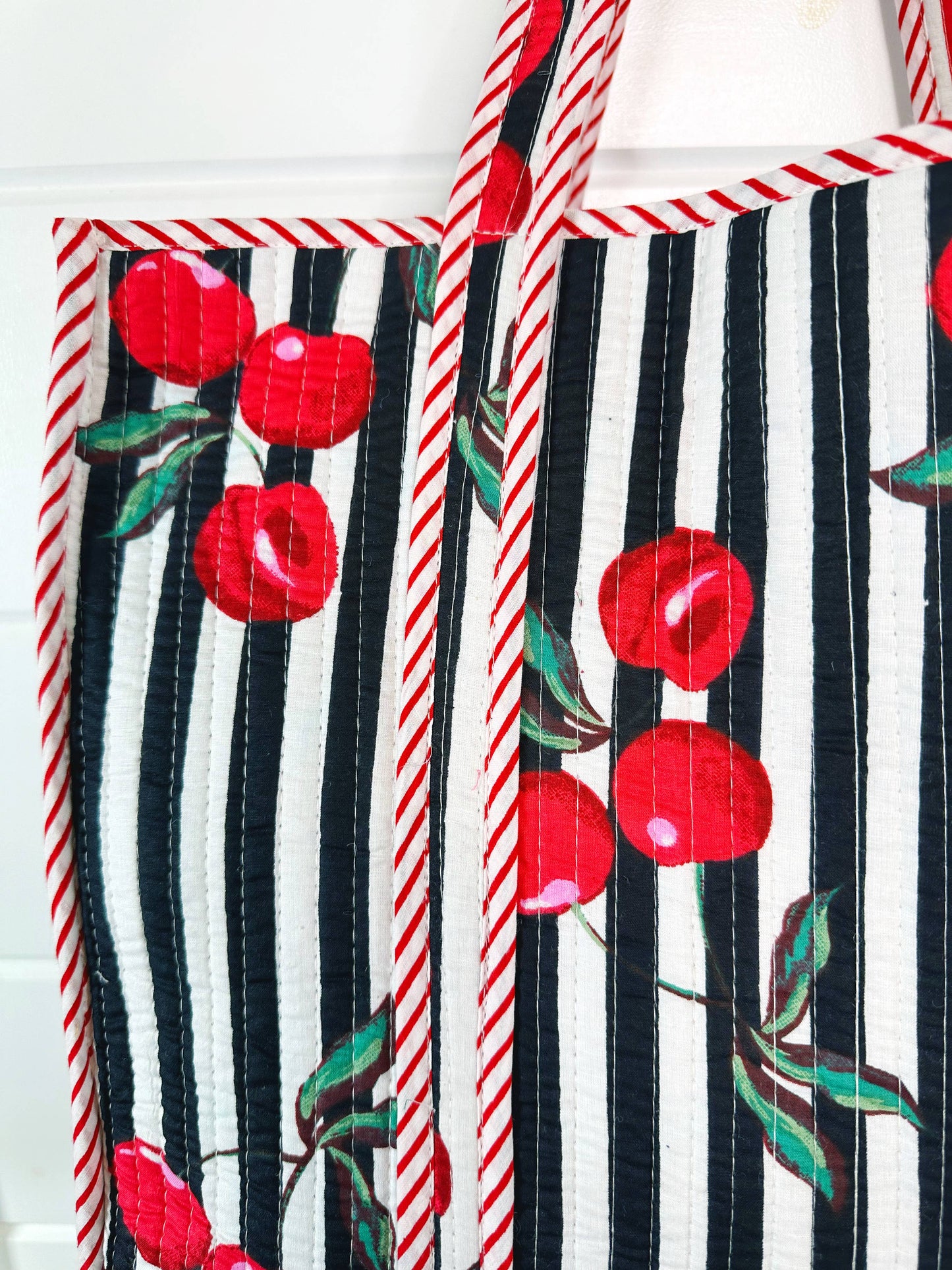 Quilted Tote Bag | Cherry Tote | Large Shopping Tote Bag