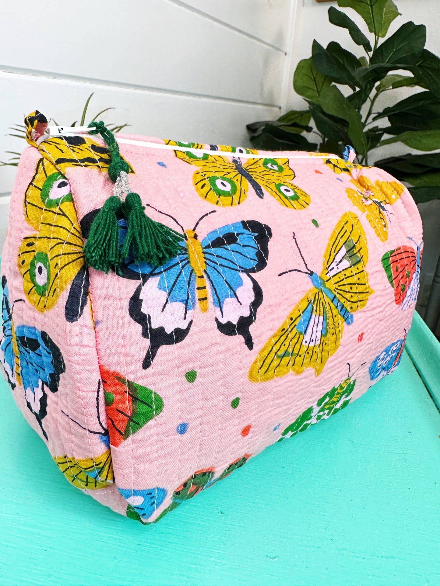 Quilted Makeup Bag | Cosmetic Toiletry Bag | Butterfly Print