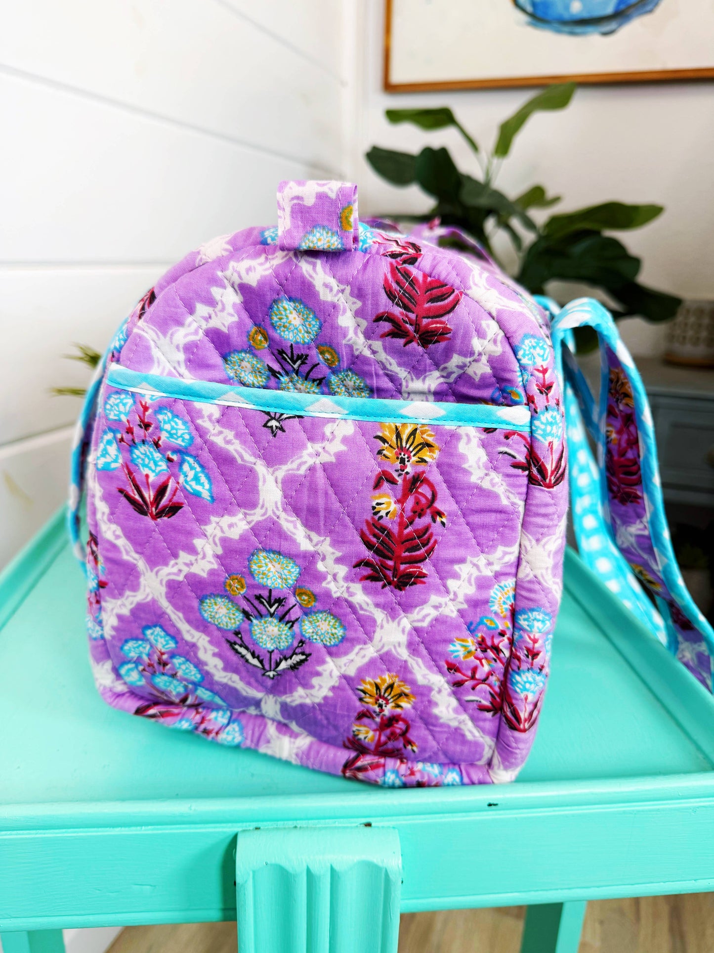 Quilted Mini Duffle Purple Wildflowers