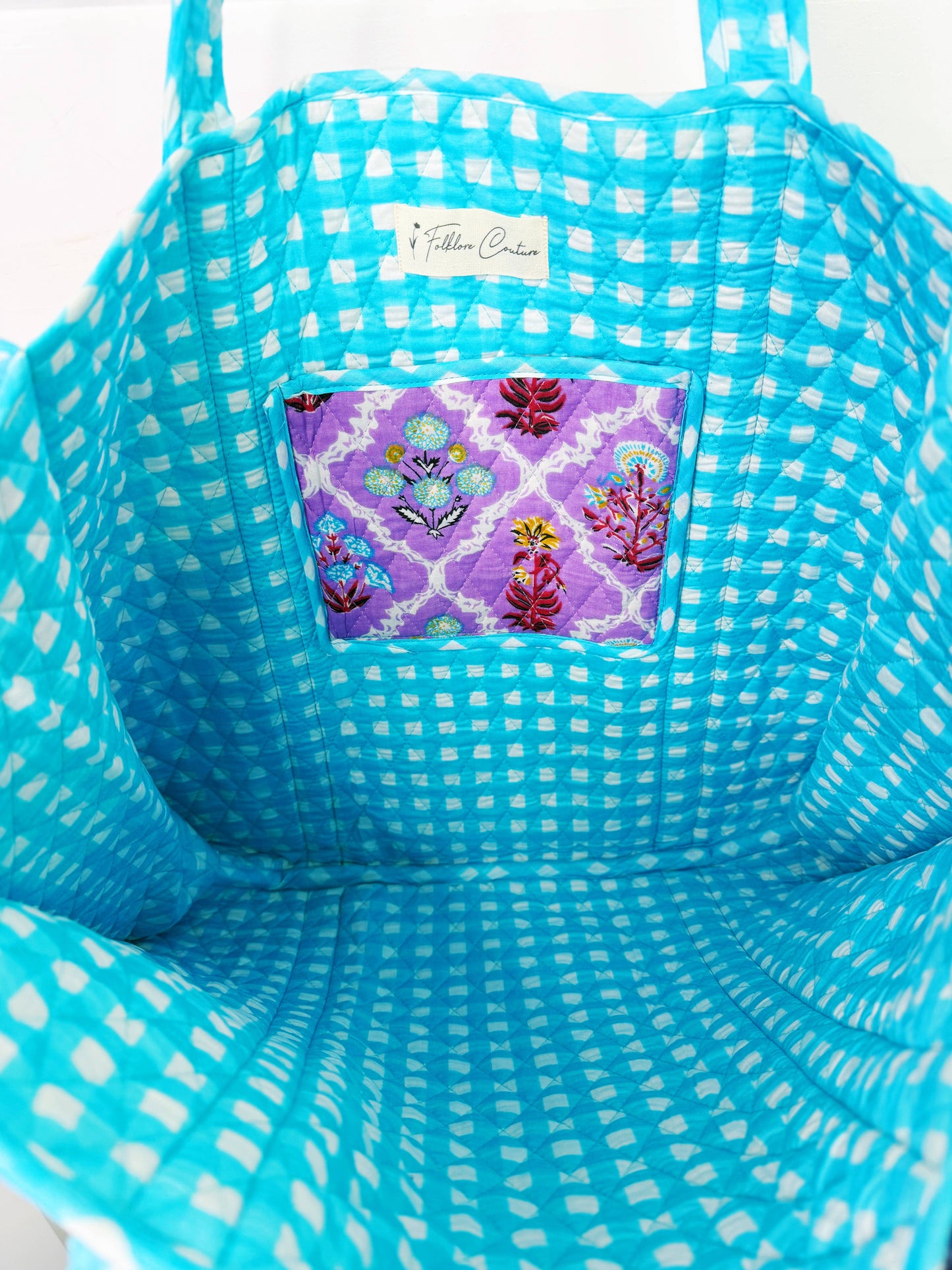 Large Quilted Travel Tote Purple Wildflowers