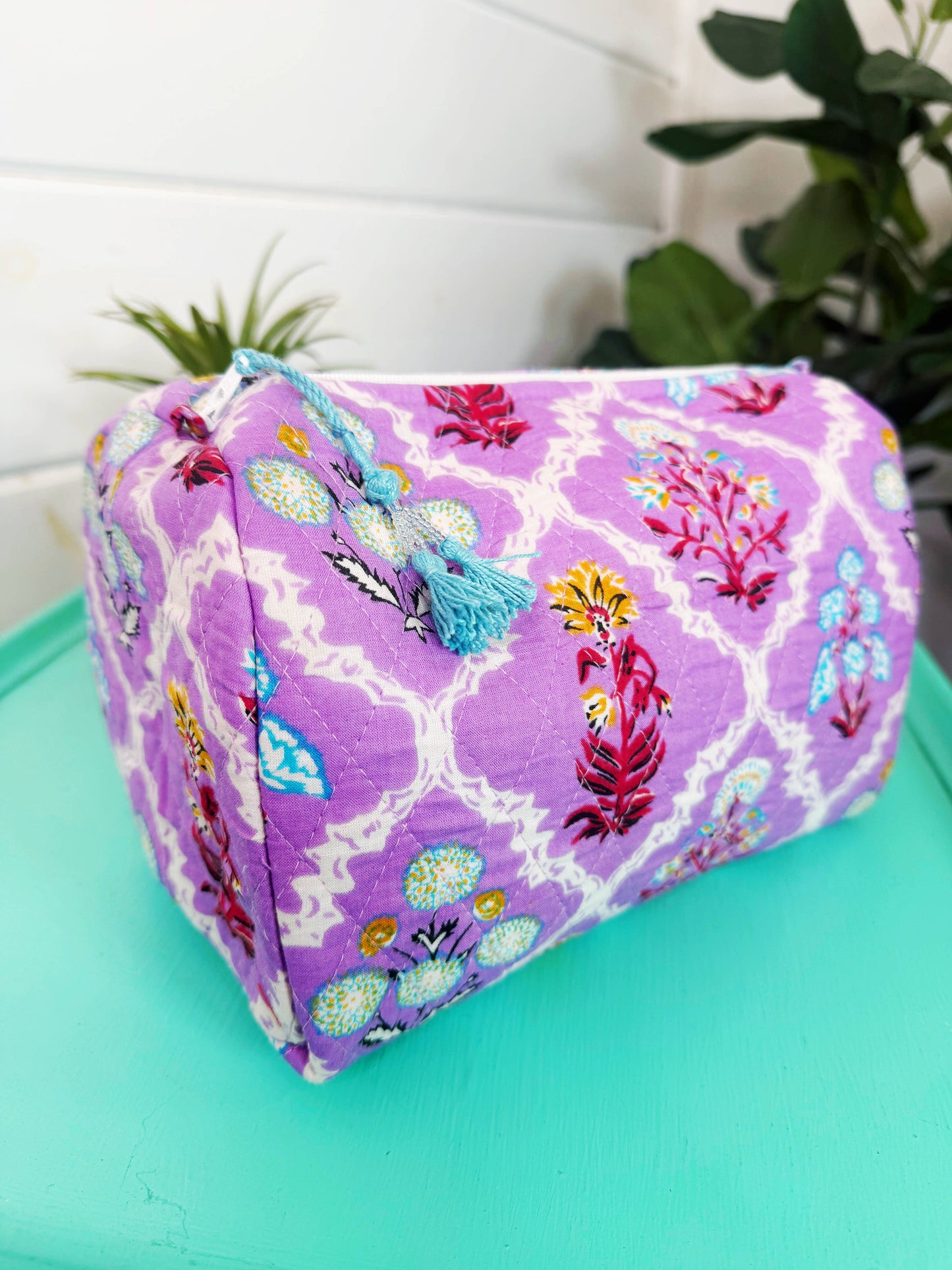 Quilted Cosmetics Bag Purple Wildflowers