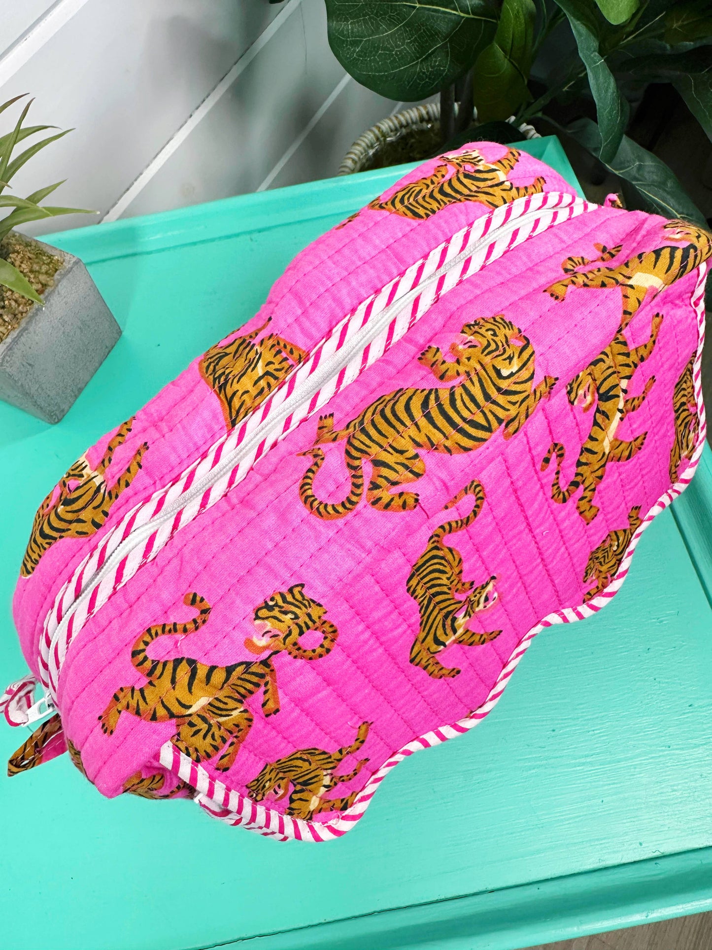 Ruffled Toiletry Bag | Quilted Cosmetics Bags | Pink Tigers