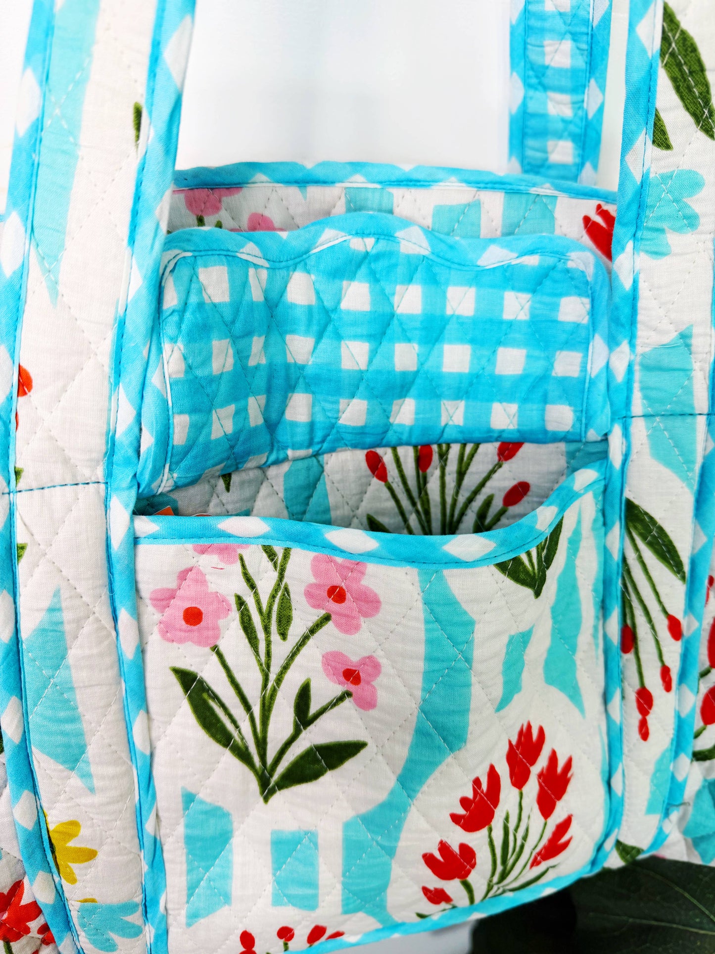 Quilted Mini Duffle Bag Aqua Garden Party