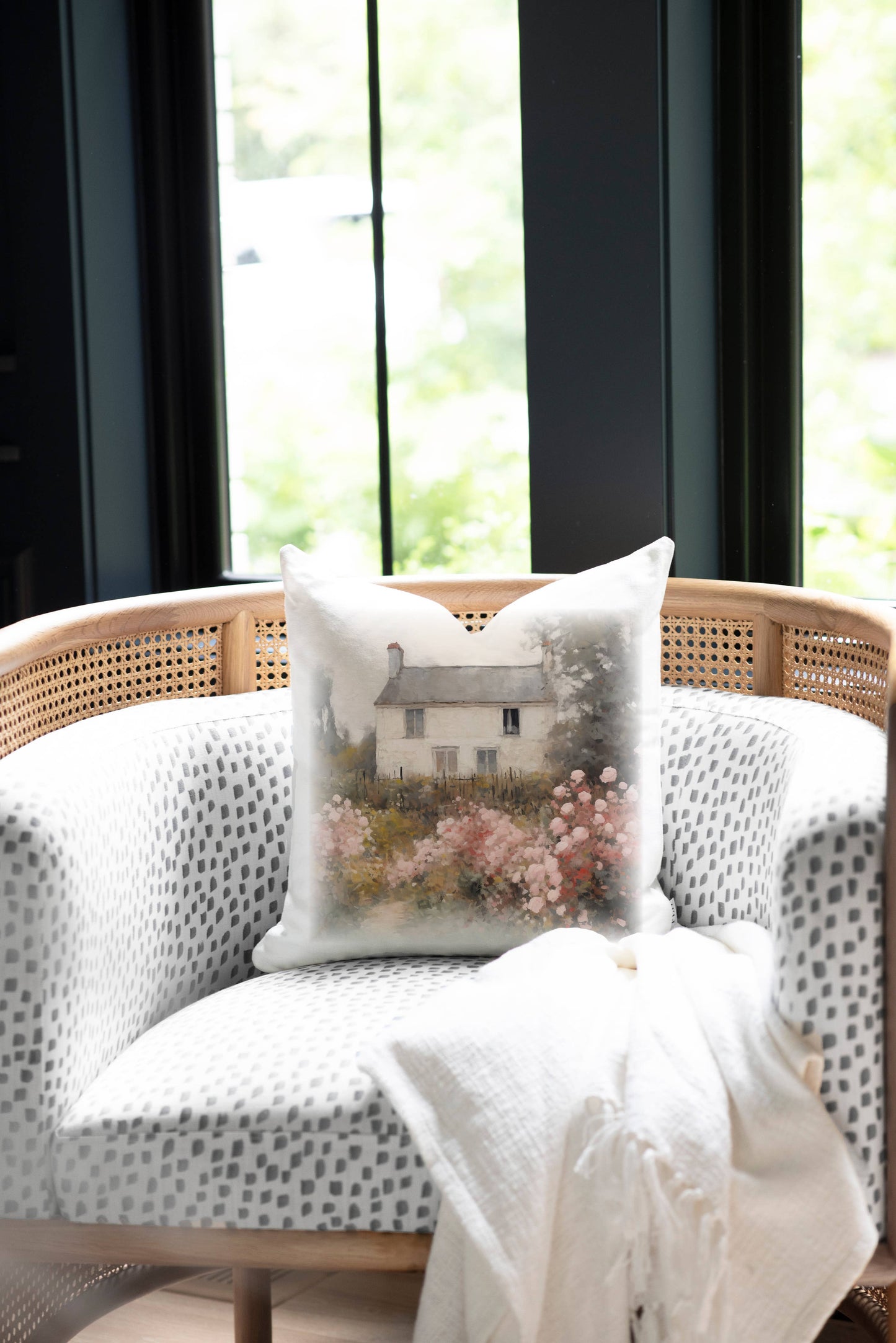 Vintage Landscape Spring House Throw Pillow + Insert