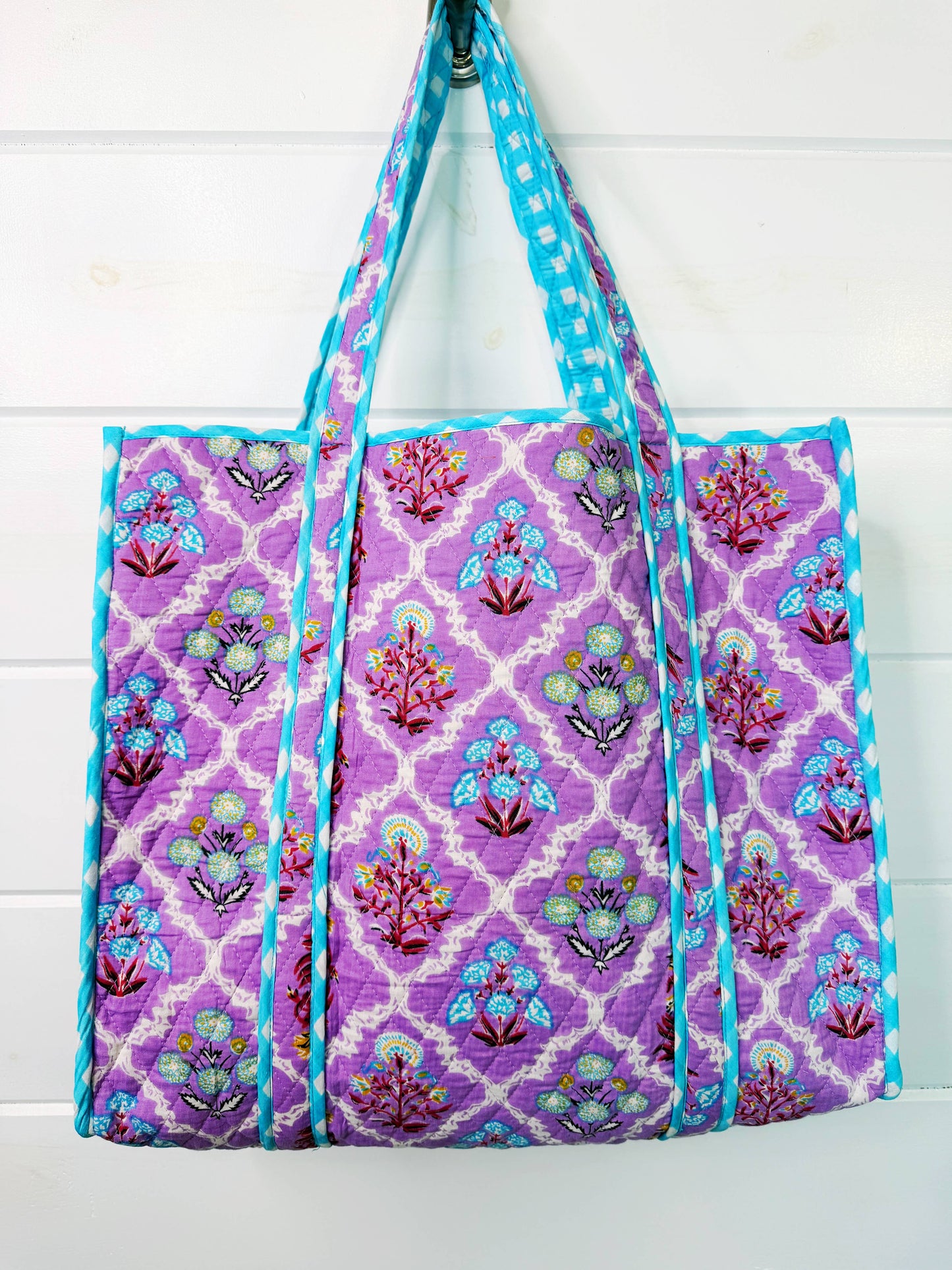 Large Quilted Travel Tote Purple Wildflowers
