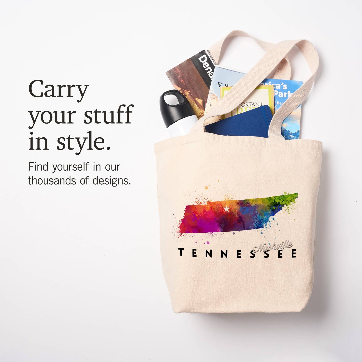 ORGANIC TOTE BAG Nashville, Tennessee, Abstract Watercolor