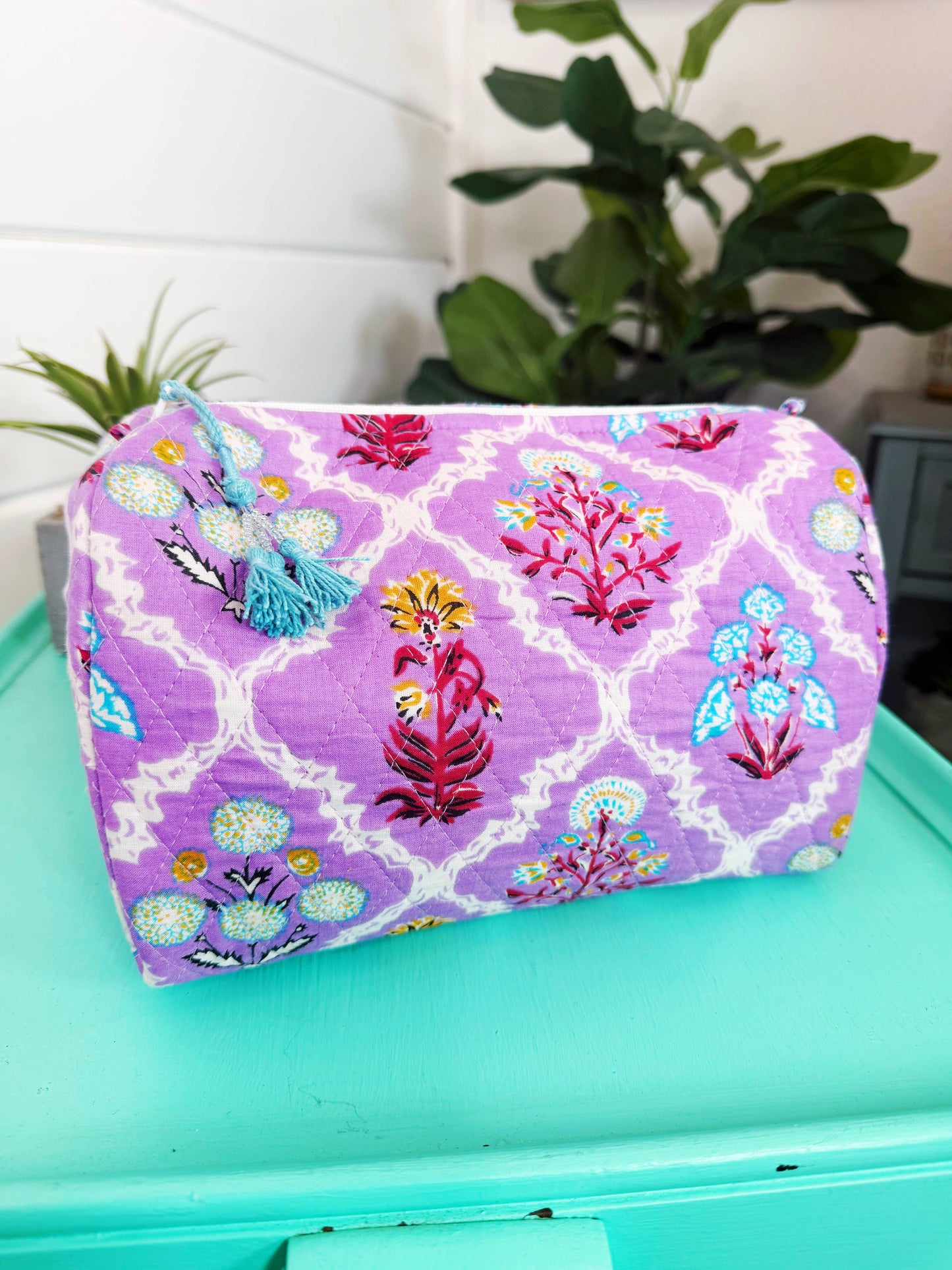 Quilted Cosmetics Bag Purple Wildflowers