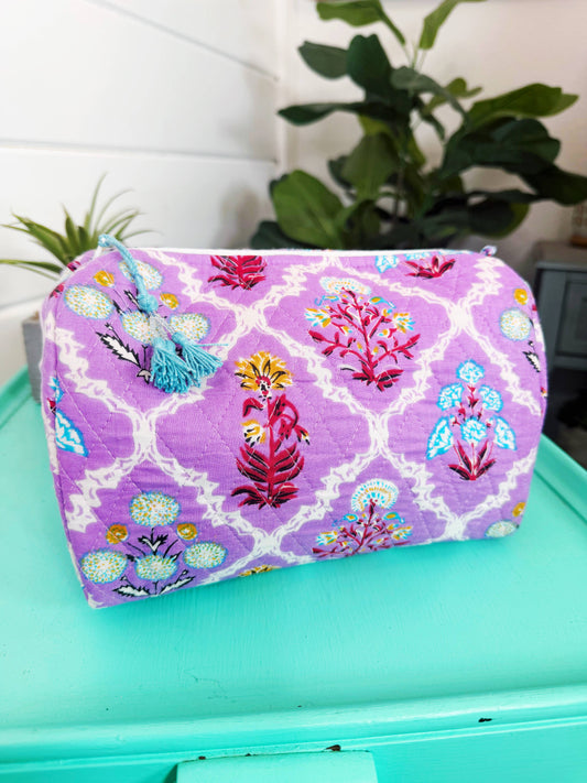Quilted Cosmetics Bag Purple Wildflowers