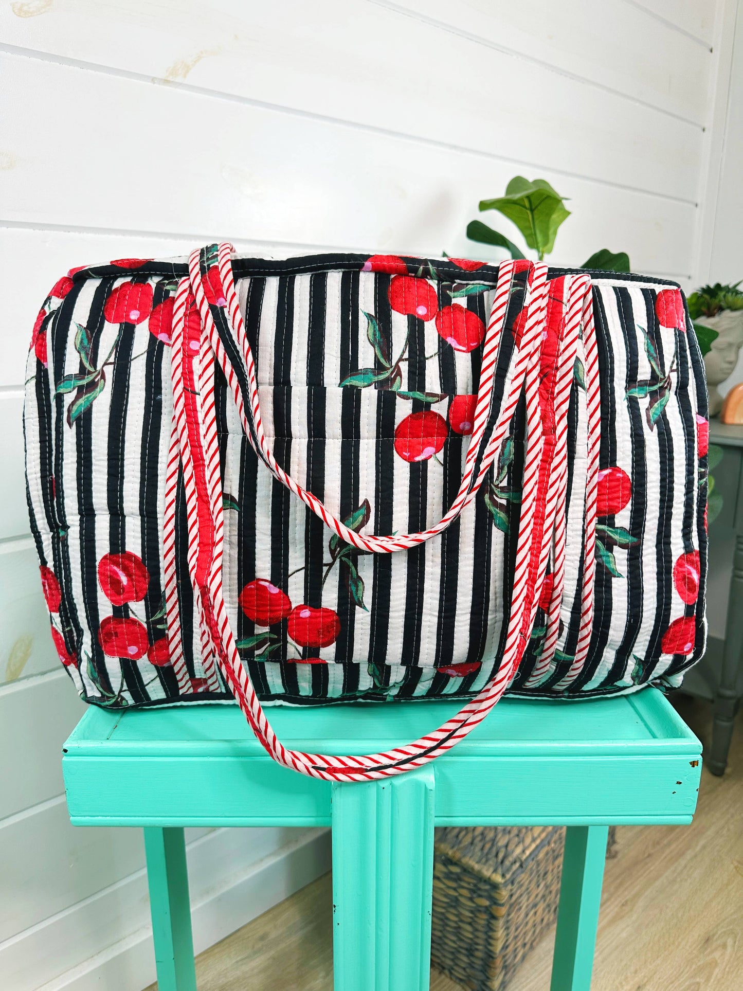 Quilted Duffle Bag | Weekender Travel Bags | Cherry Print