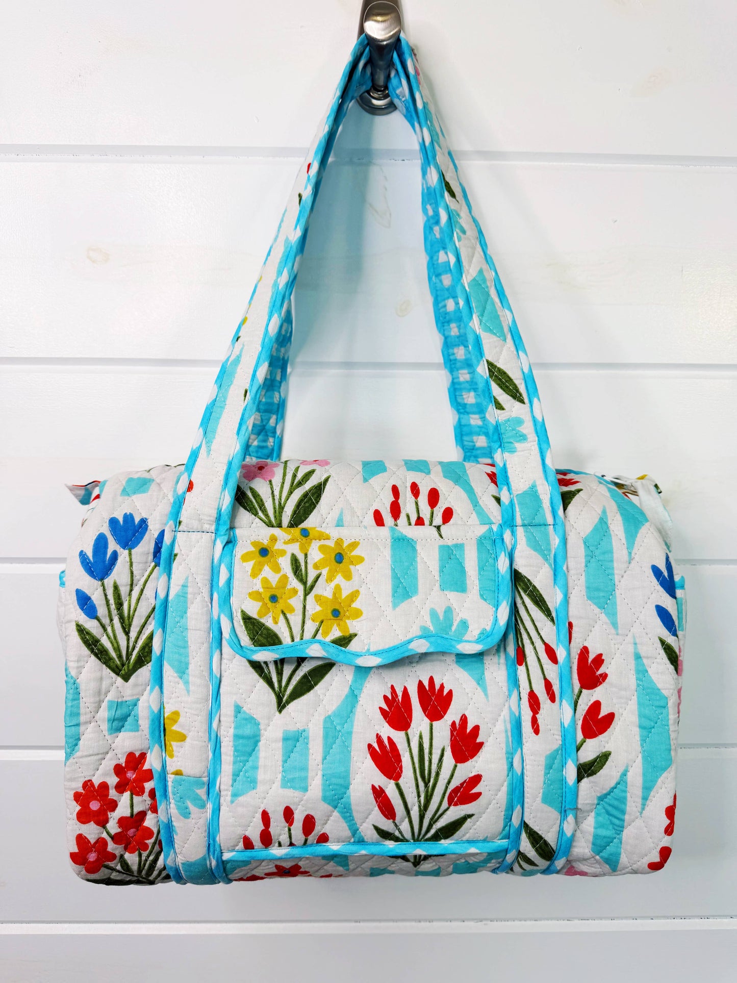 Quilted Mini Duffle Bag Aqua Garden Party