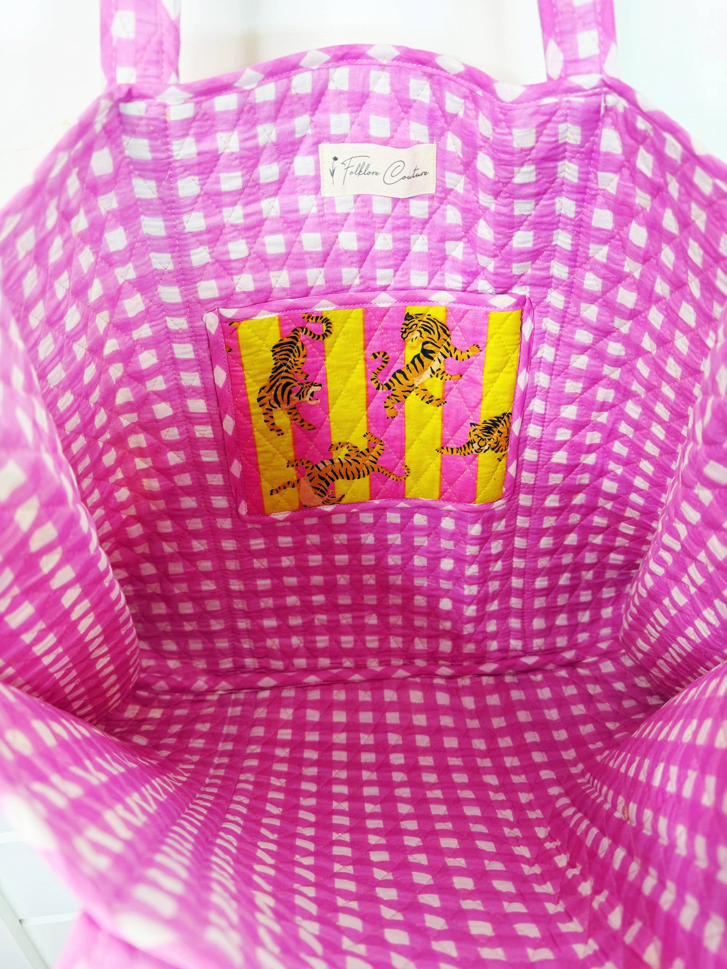 Large Quilted Travel Tote Lemonade Tiger Print