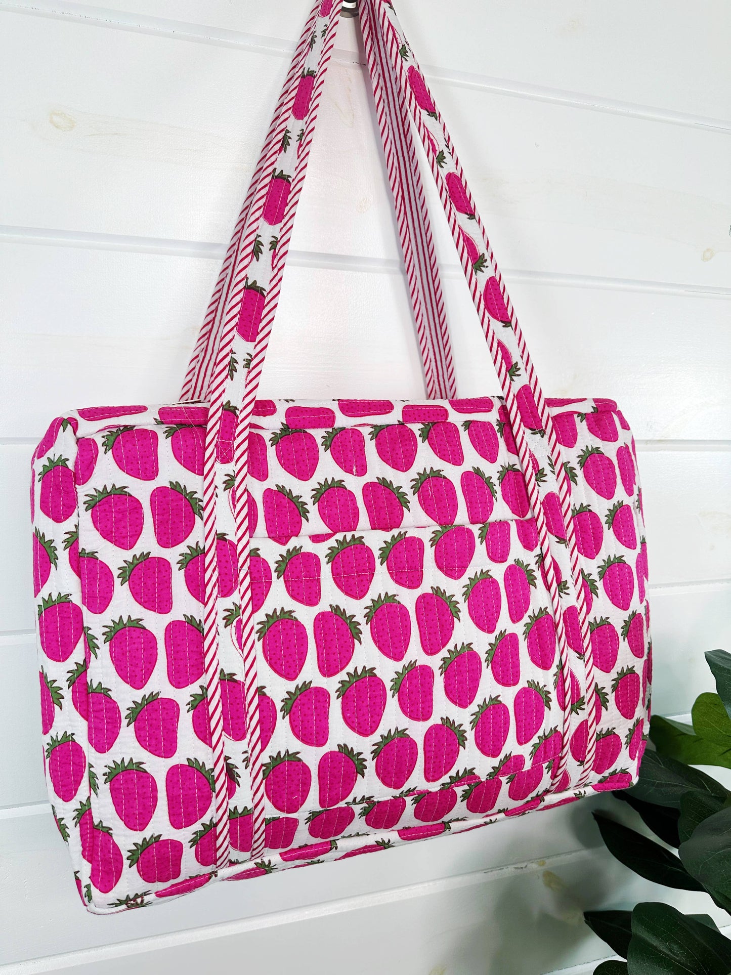 Quilted Duffle Bag | Weekender Overnight Bag | Strawberry