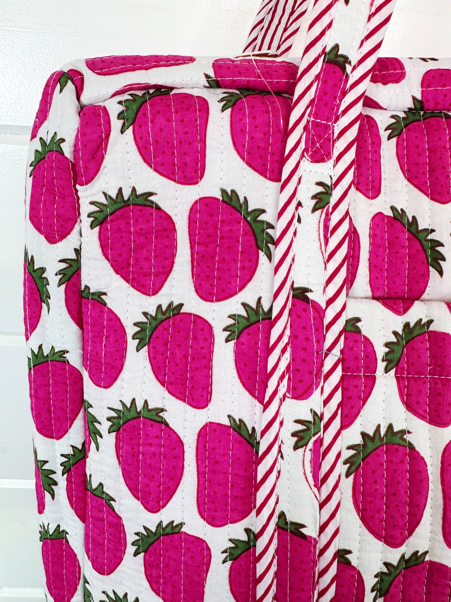 Quilted Duffle Bag | Weekender Overnight Bag | Strawberry