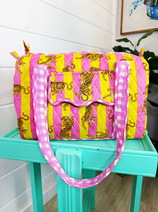 Quilted Mini Duffle Lemonade Tiger Print