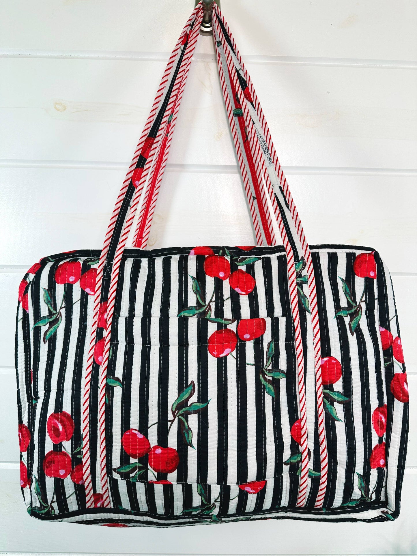 Quilted Duffle Bag | Weekender Travel Bags | Cherry Print