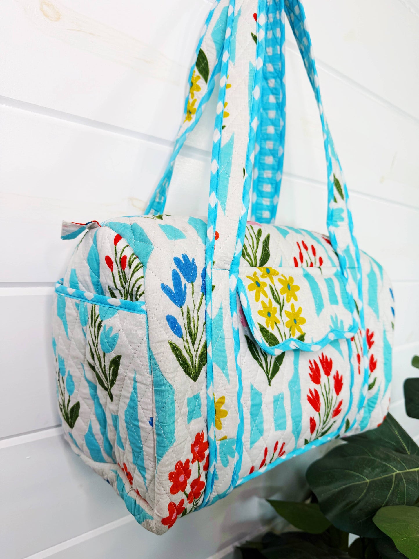 Quilted Mini Duffle Bag Aqua Garden Party