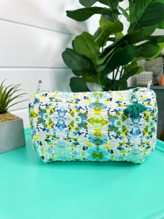 Quilted Cosmetic Bag Aqua Tie Dye