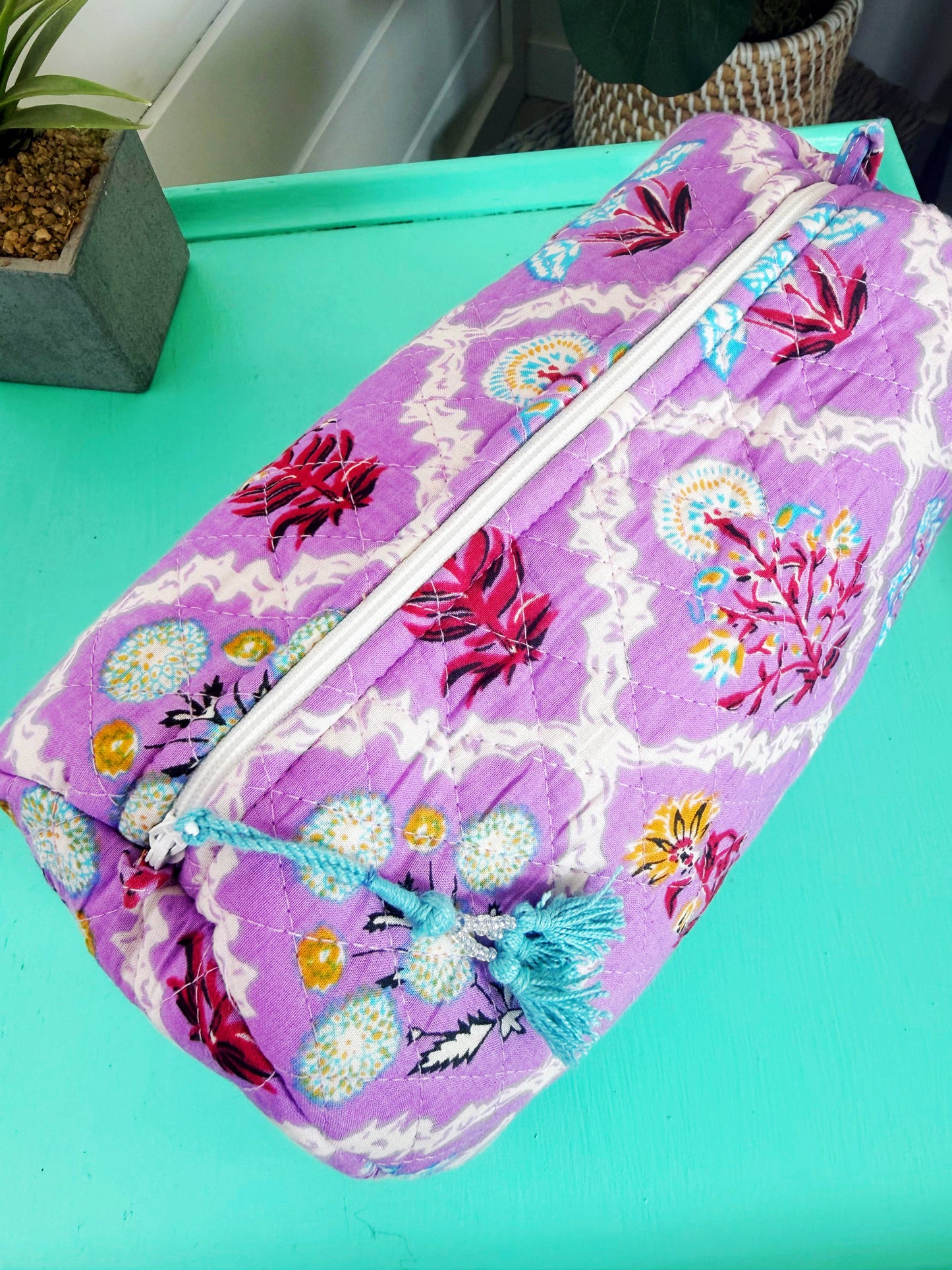 Quilted Cosmetics Bag Purple Wildflowers